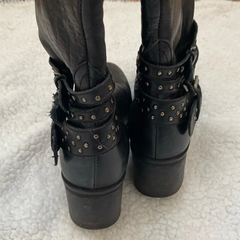 Matisse Nory leather knee-high boots heeled black moto Sz 8